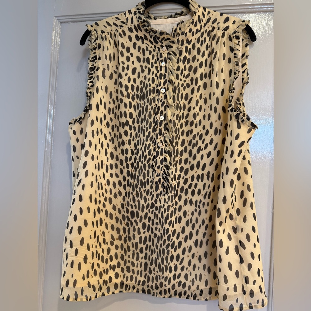 J CREW LEOPARD Ruffle sleeveless Blouse size 16 EUC
